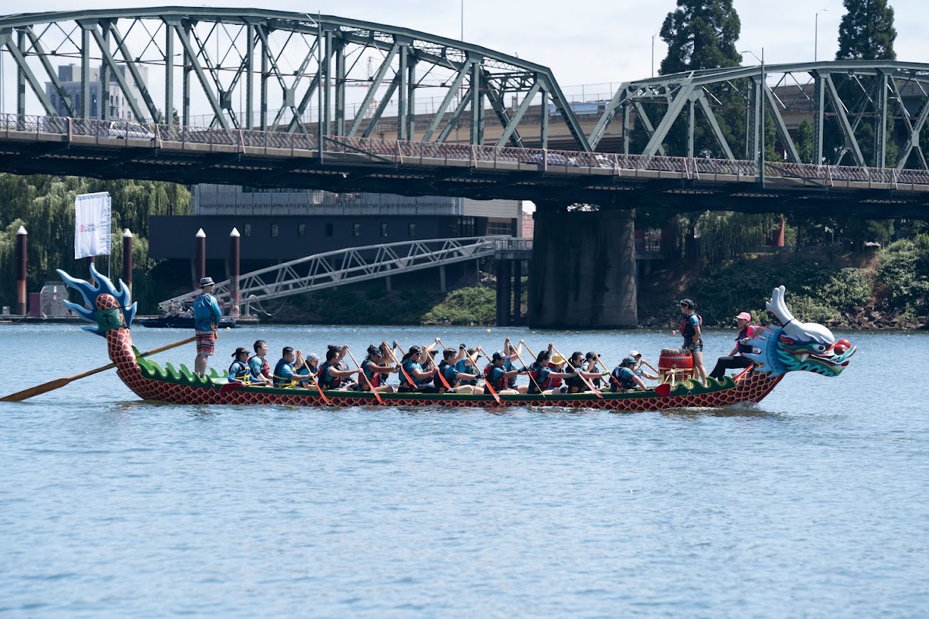 Traditional-Style Dragon Boat side view after race.