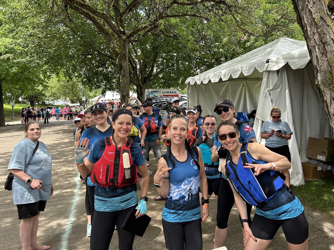 Dragon Boat Team at marshalling point before race.