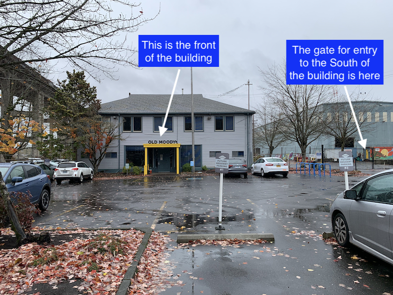 Front View of the Old Moody Building at Zidell Yards. View Calendar for Captain's Meetings held here.